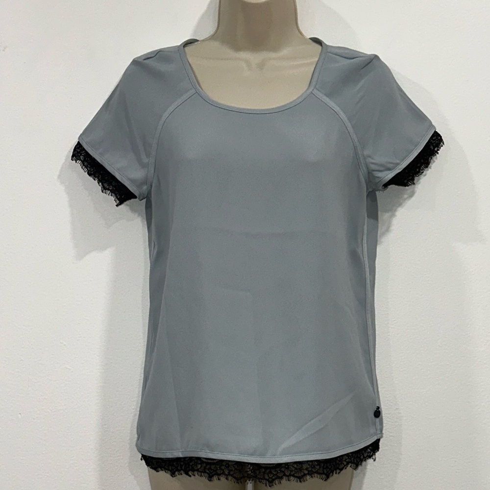 NWOT Gray Sage Blouse with Black Lace Accents